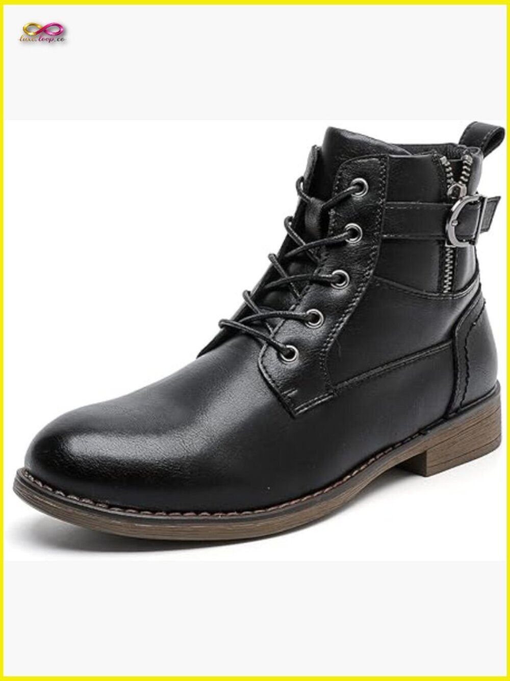 Women's Ankle Boots Side Zipper Lace Up Combat Boots Low Heel Platform